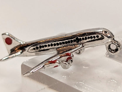 Antique Passenger Plane Sterling Silver Charm With Red Accents - Vintage Airplane Sterling Silver Pendant