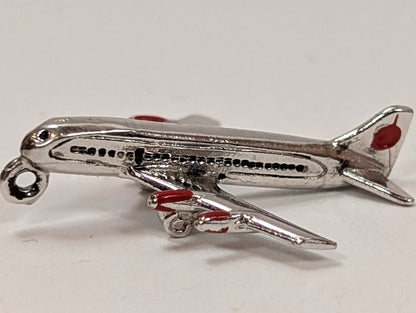 Antique Passenger Plane Sterling Silver Charm With Red Accents - Vintage Airplane Sterling Silver Pendant