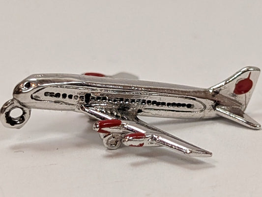 Antique Passenger Plane Sterling Silver Charm With Red Accents - Vintage Airplane Sterling Silver Pendant
