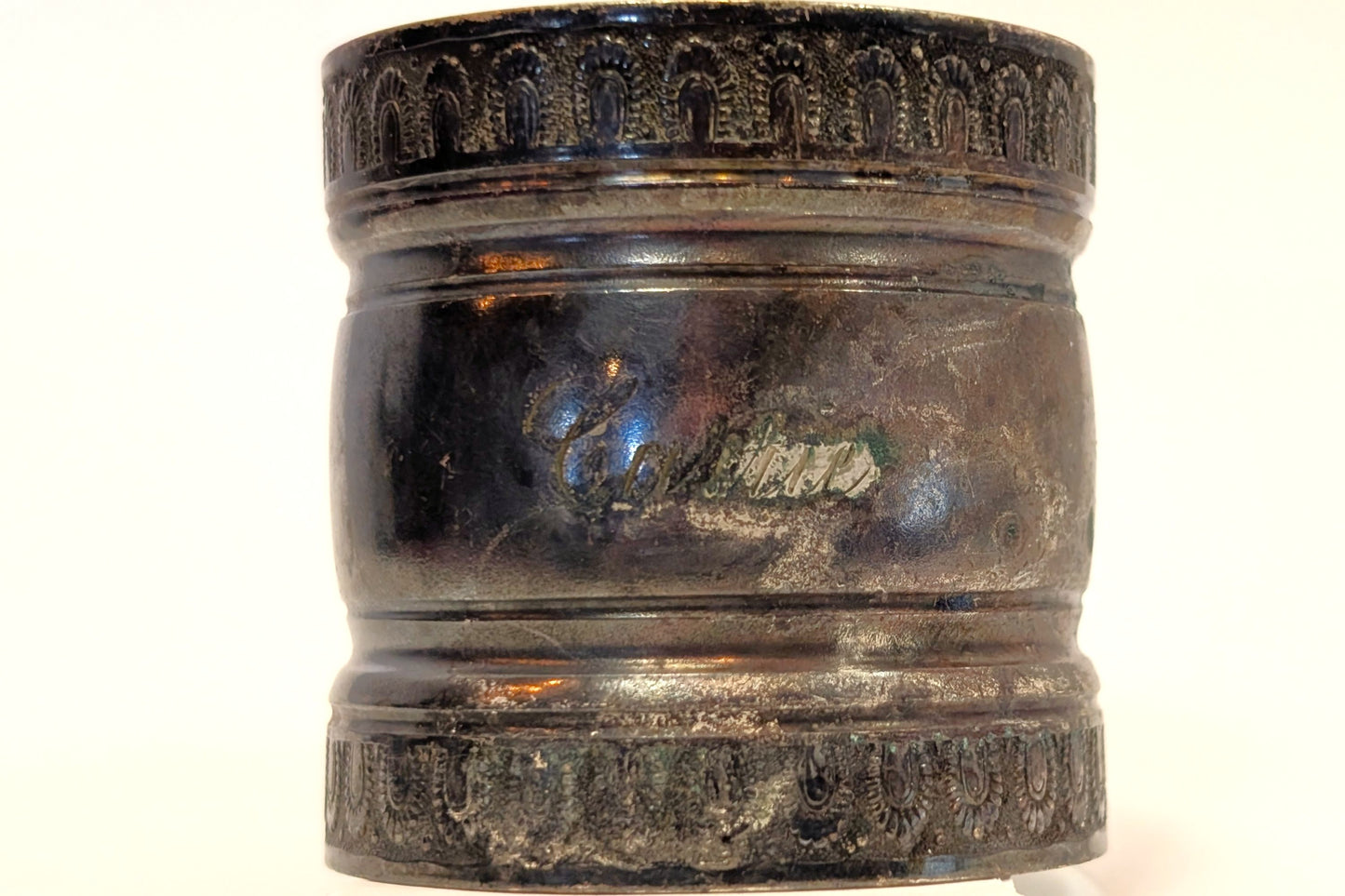 Silverplated Victorian Arch Pattern Napkin Ring - Tested Silverplated - Signed "Carrie" - Victorian Silverware