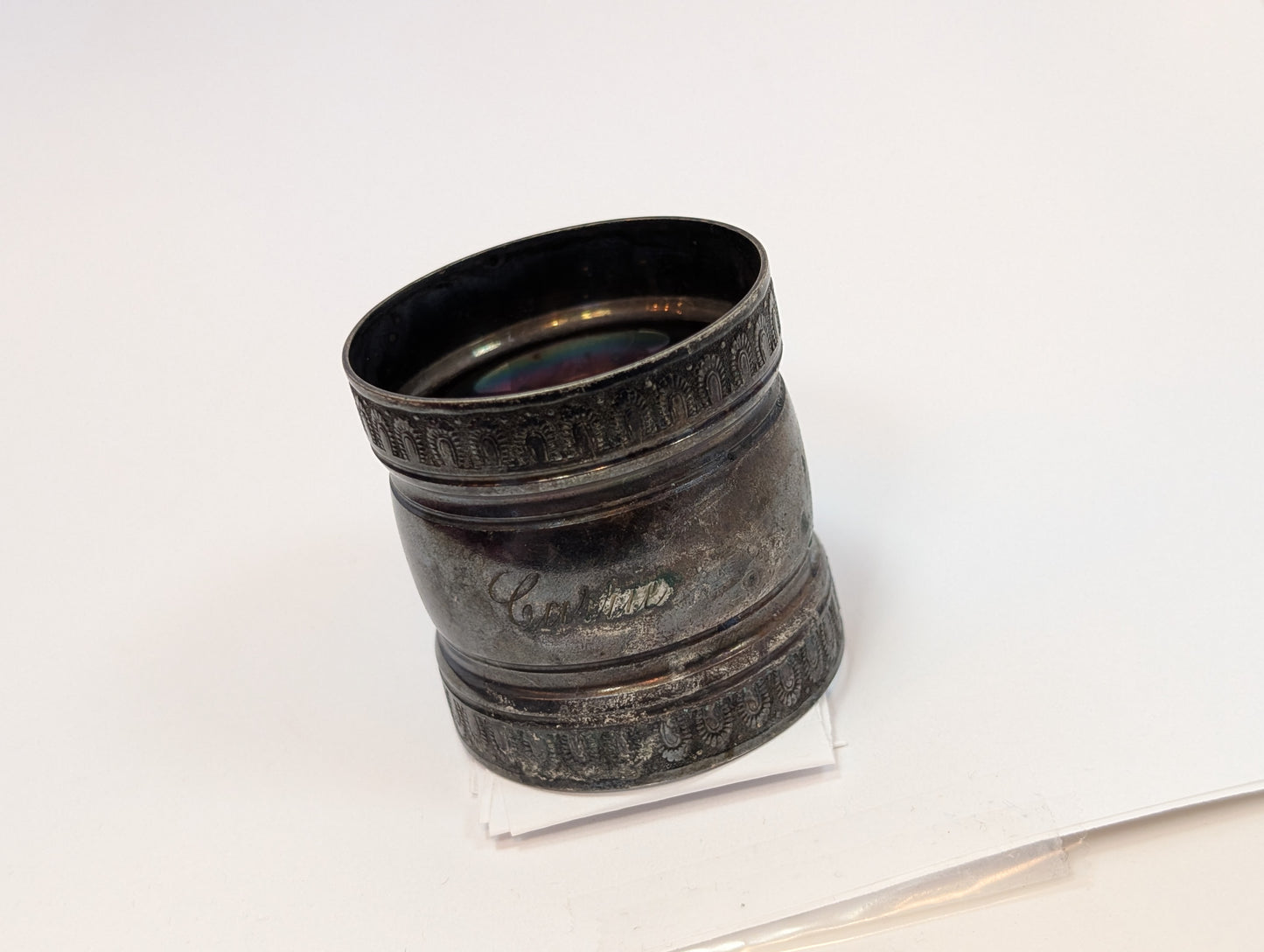 Silverplated Victorian Arch Pattern Napkin Ring - Tested Silverplated - Signed "Carrie" - Victorian Silverware