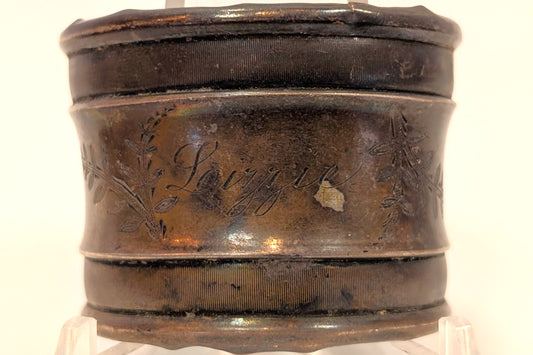 Coin Silver Floral Napkin Ring - Signed "Lizzie" - Tested 900 Silver - Slightly Warped - Art Nouveau