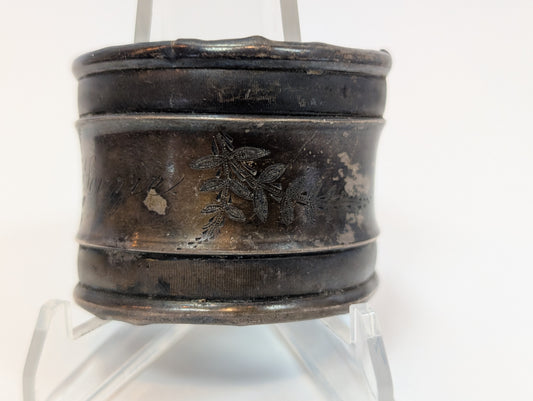 Coin Silver Floral Napkin Ring - Signed "Lizzie" - Tested 900 Silver - Slightly Warped - Art Nouveau