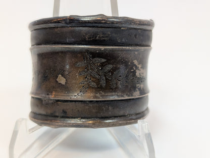 Coin Silver Floral Napkin Ring - Signed "Lizzie" - Tested 900 Silver - Slightly Warped - Art Nouveau