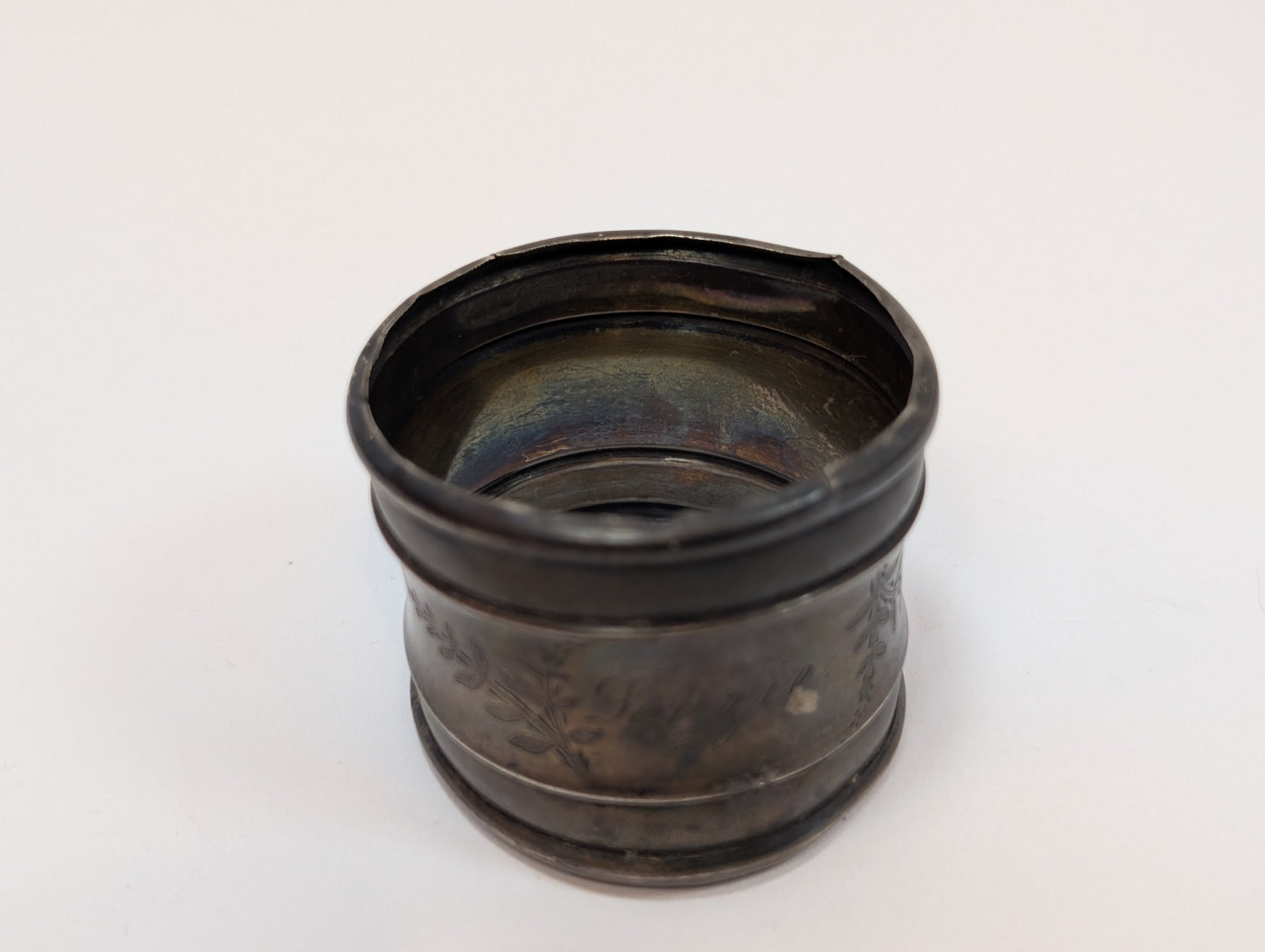 Coin Silver Floral Napkin Ring - Signed "Lizzie" - Tested 900 Silver - Slightly Warped - Art Nouveau