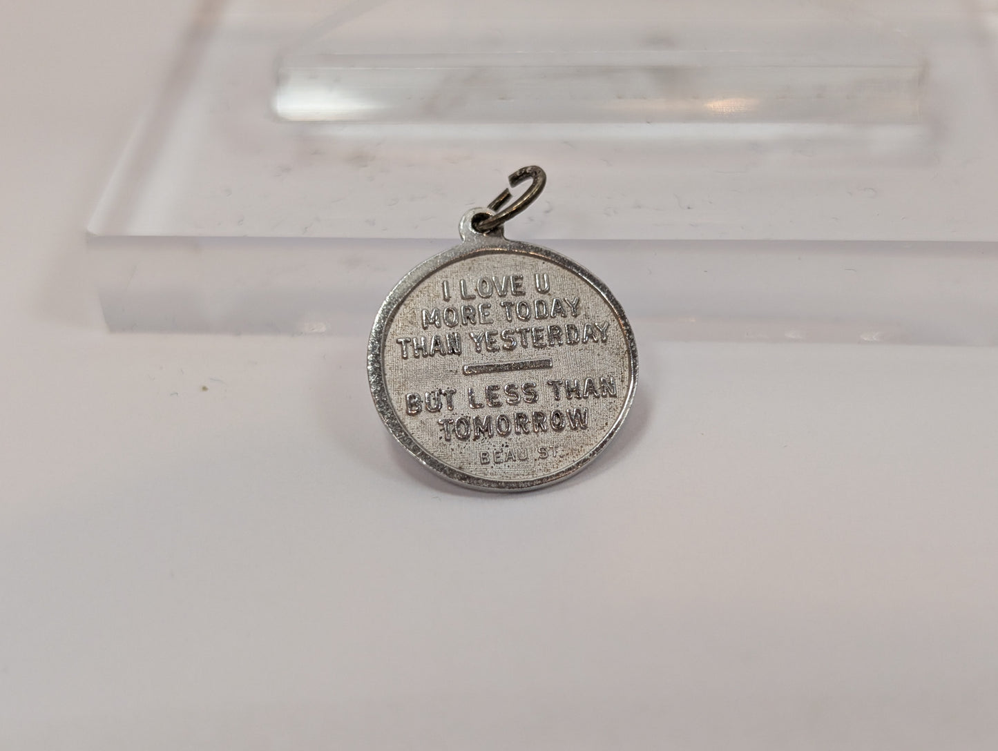 Silver I Love You More than Yesterday Charm - Stamped and Tested Sterling Silver - Beau Sterling - Qu'hier Que Demain - Rosemonde Gerard