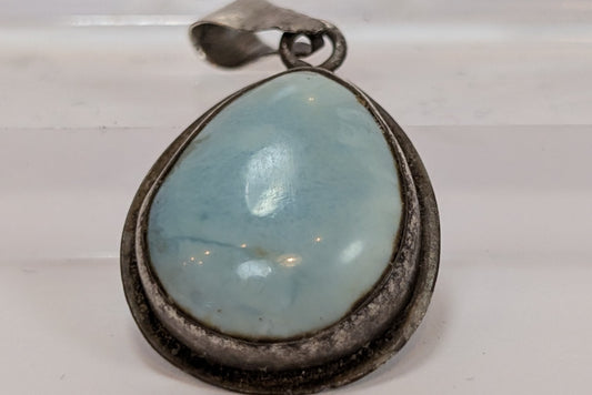 Sterling Larimar Stone Teardrop Pendant - Tested Sterling Silver - Dominican Republic Jewelry