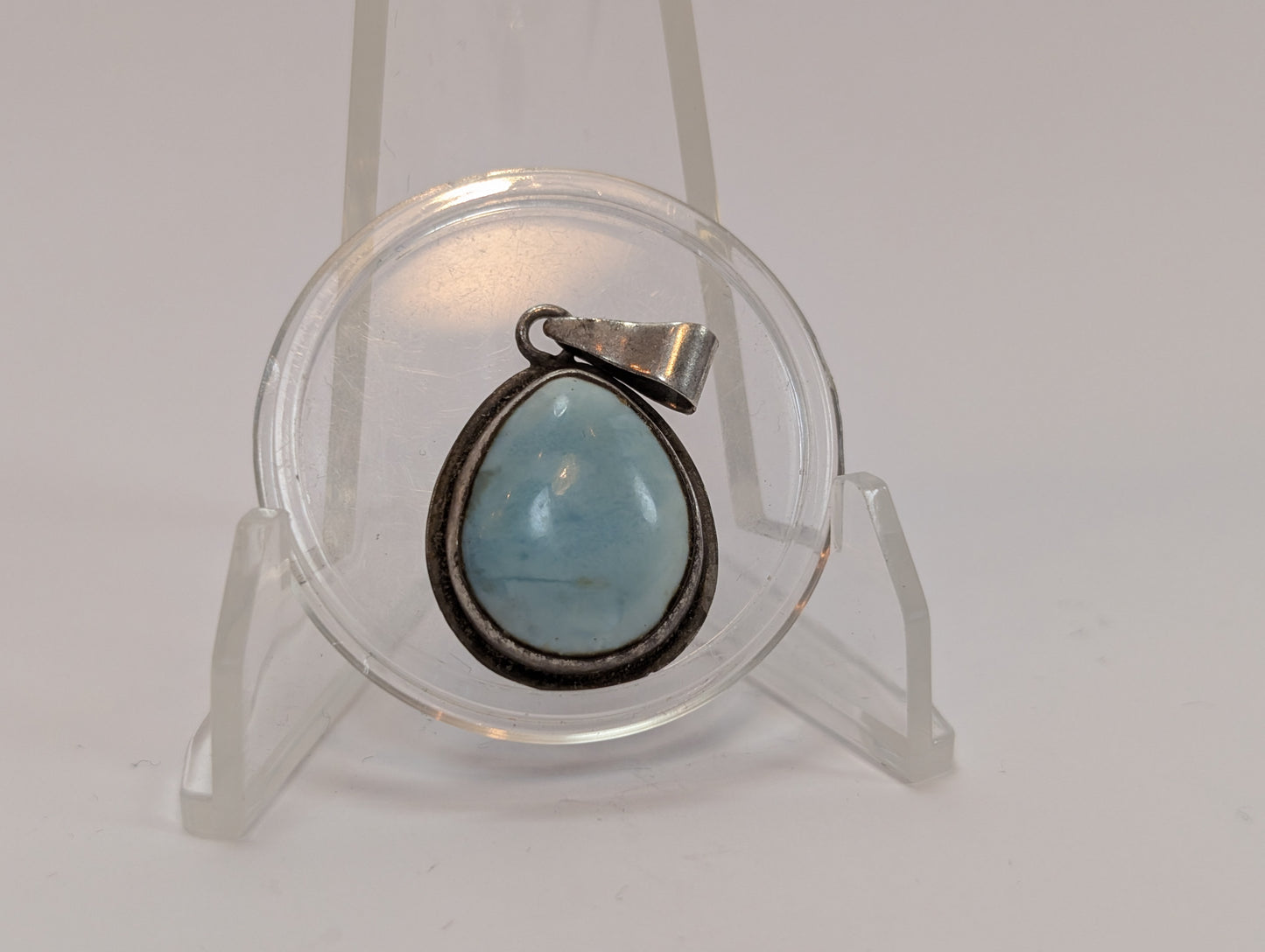 Sterling Larimar Stone Teardrop Pendant - Tested Sterling Silver - Dominican Republic Jewelry