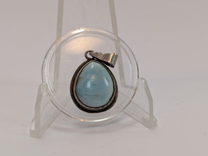 Sterling Larimar Stone Teardrop Pendant - Tested Sterling Silver - Dominican Republic Jewelry