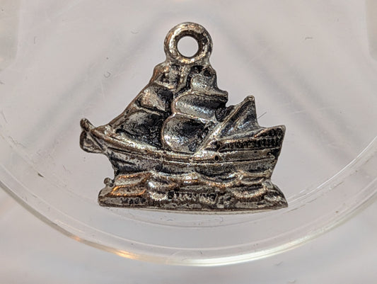 Silver Mayflower Ship Charm - Stamped and Tested Sterling Silver - Protestant Charm - 1620 - Plymouth Rock