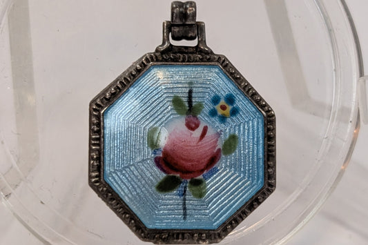 Antique Sterling Guilloche Enamel Rose Charm - Stamped and Tested Sterling Silver - Art Deco - Art Nouveau