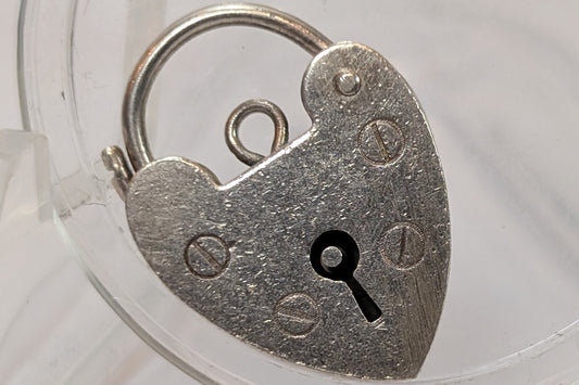 Silver Heart Lock Charm - Stamped and Tested Silver - Lovers Heart Lock