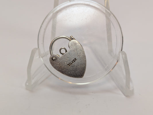 Silver Heart Lock Charm - Stamped and Tested Silver - Lovers Heart Lock