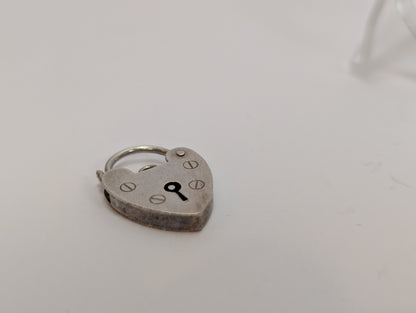 Silver Heart Lock Charm - Stamped and Tested Silver - Lovers Heart Lock