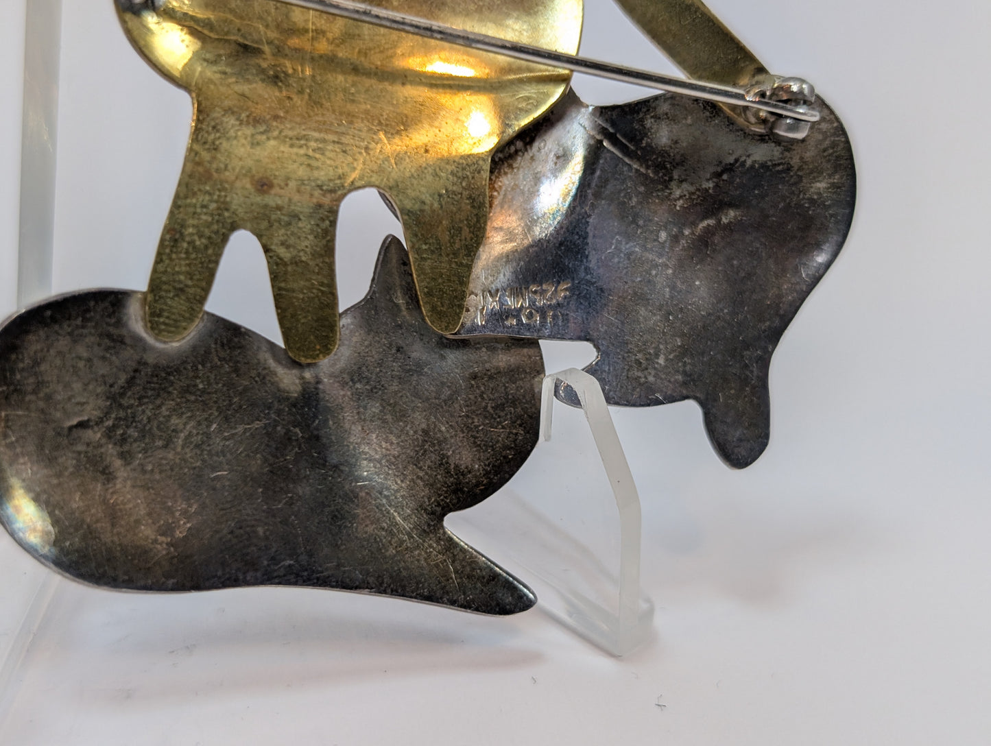 Mexican Silver 3 Kittens Pin - Stamped and Tested Sterling Silver - Gold and Silver Tone