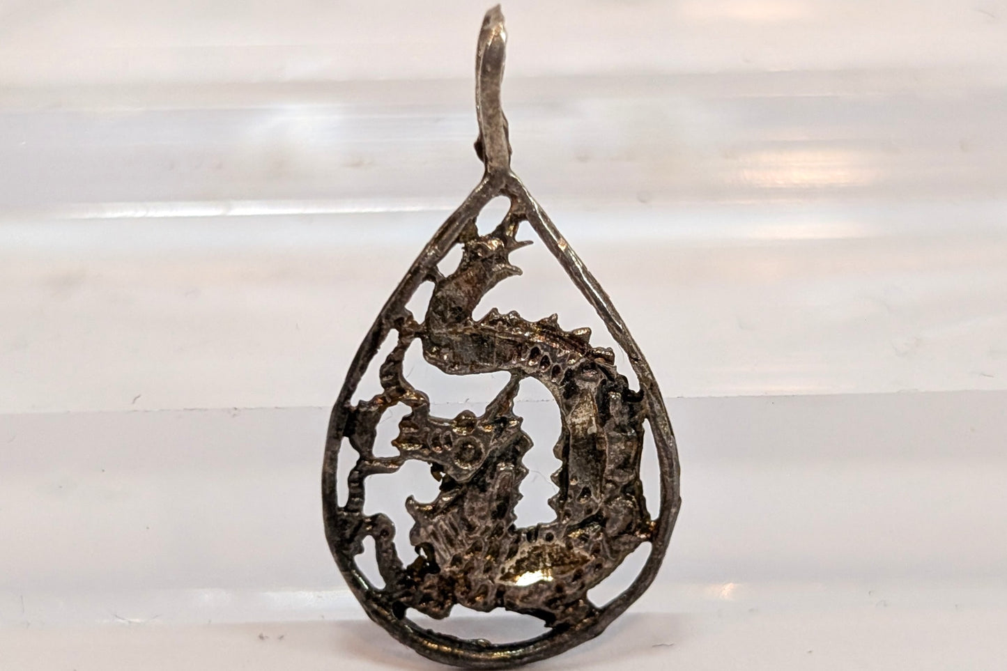 Chinese Dragon Teardrop Charm - Tested Sterling Silver - Mythical Dragon Serpent