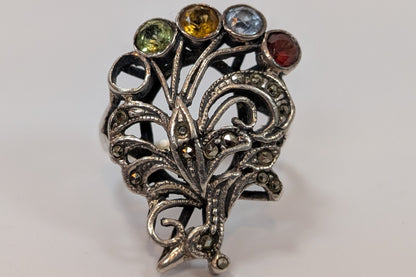 Estate Sterling Peacock Bond Ring - Stamped and Tested Sterling Silver - For Repair