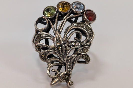 Estate Sterling Peacock Bond Ring - Stamped and Tested Sterling Silver - For Repair