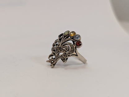 Estate Sterling Peacock Bond Ring - Stamped and Tested Sterling Silver - For Repair