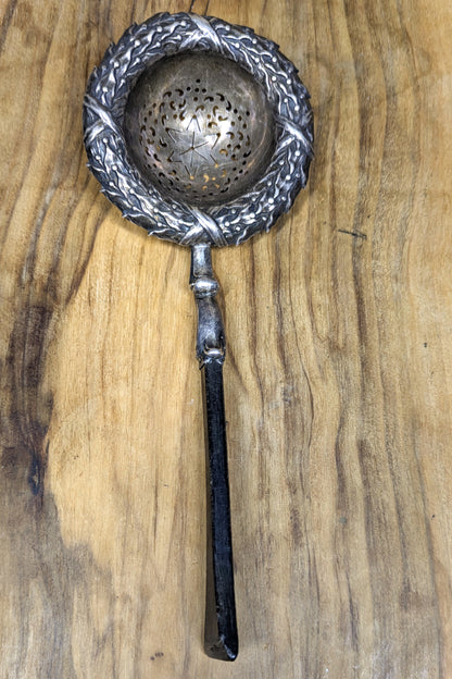 Sterling Silver Wreathed Star Tea Infuser with Wood Handle - Stamped and Tested Sterling Silver - Unique Sterling Tea Infuser