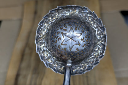 Sterling Silver Wreathed Star Tea Infuser with Wood Handle - Stamped and Tested Sterling Silver - Unique Sterling Tea Infuser