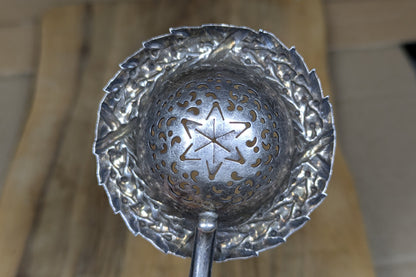 Sterling Silver Wreathed Star Tea Infuser with Wood Handle - Stamped and Tested Sterling Silver - Unique Sterling Tea Infuser