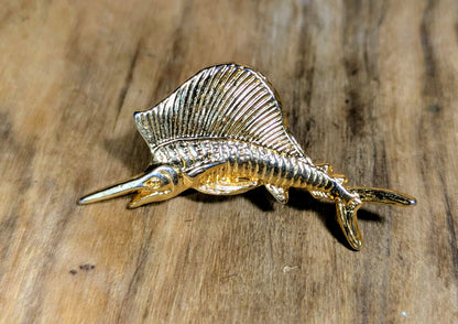 Awesome L. Razza Goldtone Swordfish Tie Tack Lapel Pin - 1.5" Long - Vintage L. Razza Novelty Swordfish Tie Pin