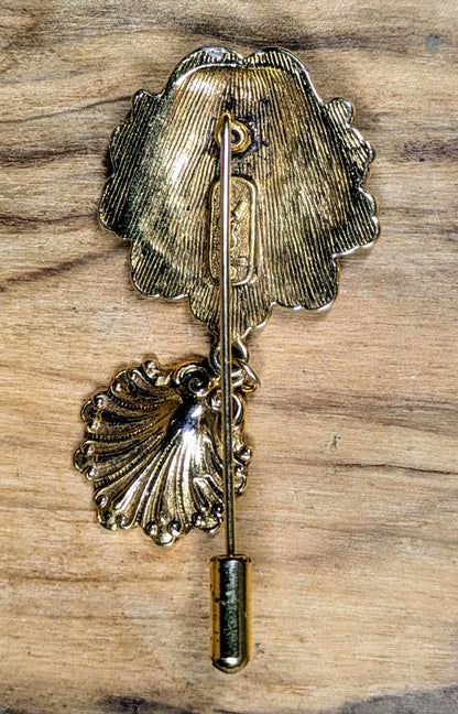 RARE Yves Saint Laurent Goldtone Scalloped Seashell Charm Stick Pin - High End Designer - Vintage YSL Scalloped Hat Stick Pin
