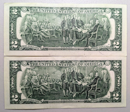 2013 Consecutive fancy Serial Pair of 2 Dollar Notes - Bookend Pattern Serial - 2013 Two Dollars Sequential Serial Notes - Fr.1940-F
