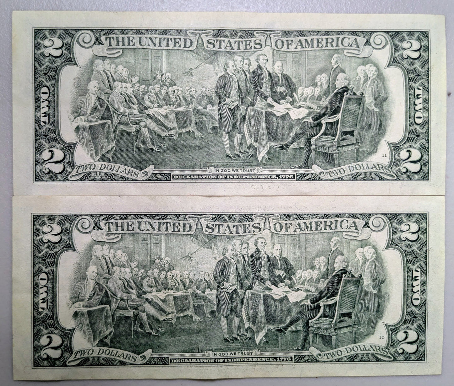 1995 Consecutive Fancy Serial Pair of 2 Dollar Notes - Repeating Pattern Serial - 1995 Two Dollars Sequential Serial Notes - Fr.1936-F