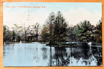 1908 The Lake, Public Gardens, Halifax Nova Scotia Canada Postcard - Valentine & Sons - Antique Color Lithograph N. S. Canadian Postcard