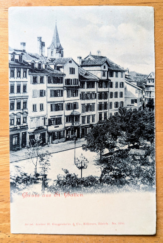 1905 Gruss aus St. Gallen Switzerland Artist Postcard - Atelier H. Guggenheim Artist - Antique Lithograph St. Gallen Swiss Postcard