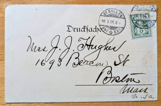 1905 Gruss aus St. Gallen Switzerland Artist Postcard - Atelier H. Guggenheim Artist - Antique Lithograph St. Gallen Swiss Postcard