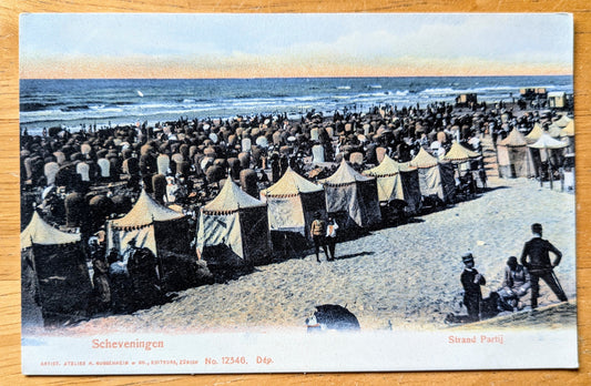 1900s Scheveningen Strand Partij Beach Postcard - Atelier H. Guggenheim Artist - Antique Chromo Lithograph Netherlands Artist Postcard