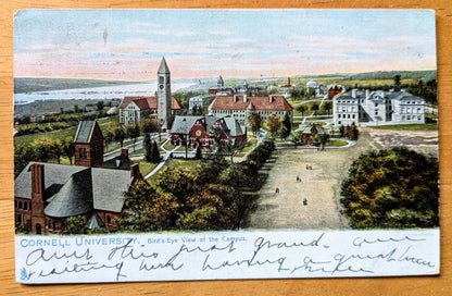1908 Cornell University Birds Eye View of Campus NY Postcard - Ithaca New York - Antique Color Lithograph Cornell University Postcard