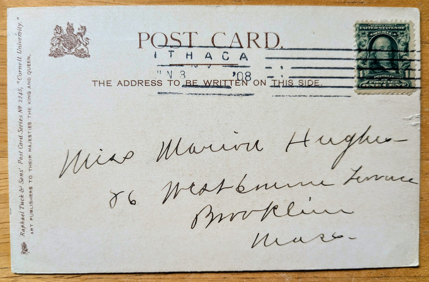 1908 Cornell University Birds Eye View of Campus NY Postcard - Ithaca New York - Antique Color Lithograph Cornell University Postcard