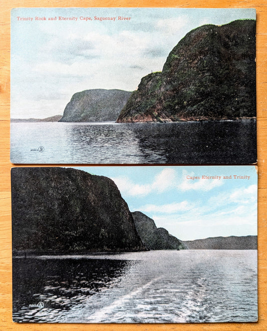 Lot of 2 1900s Cape Eternity and Trinity Rock Canada Postcards - Valentine & Sons - Antique Color Lithograph Quebec Canadian Postcards