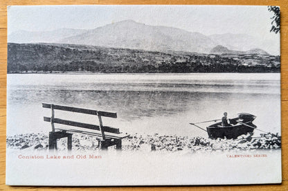 1910s Coniston Lake and Old Man Scotland Postcard - Valentines Series - Antique Coniston Scottish Black and White Postcard