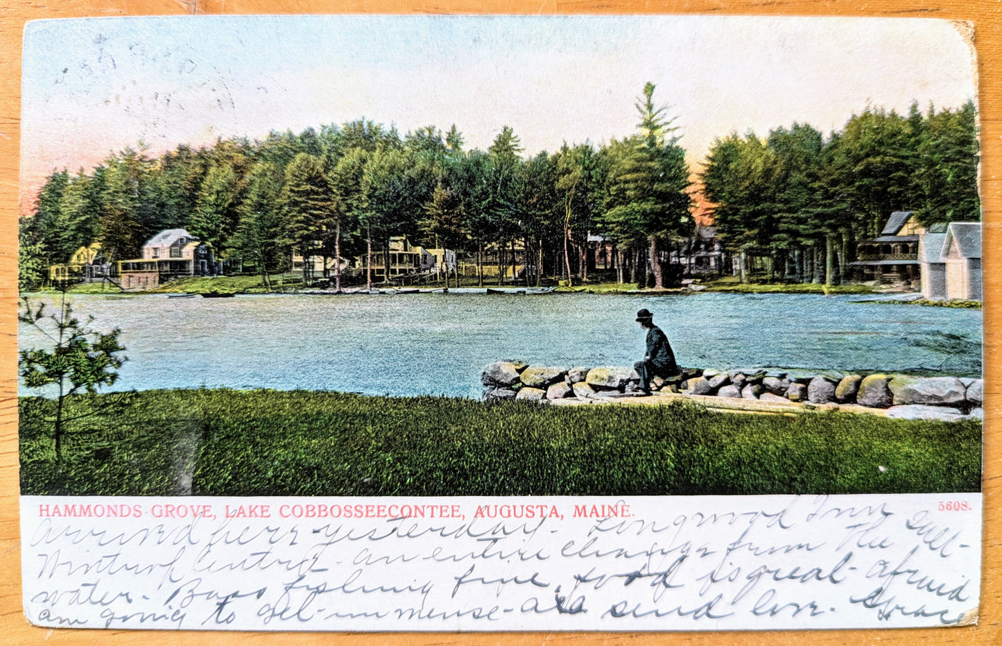 1906 Hammonds Grove, Lake Cobbosseecontee, Augusta Maine Postcard - Made in Germany - Antique Chromo Lithograph Augusta ME Postcard