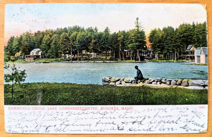 1906 Hammonds Grove, Lake Cobbosseecontee, Augusta Maine Postcard - Made in Germany - Antique Chromo Lithograph Augusta ME Postcard