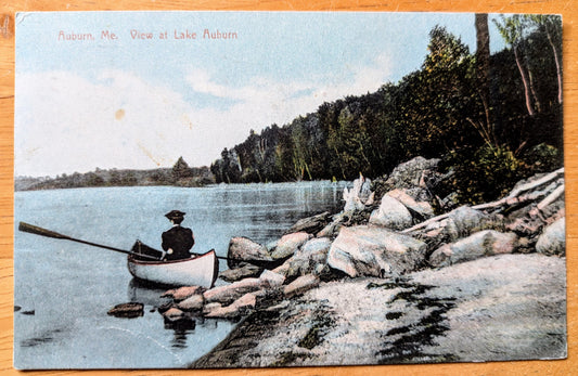 1911 View at Lake Auburn Maine Postcard - Made in Germany - Antique Chromo Lithograph Auburn ME Postcard