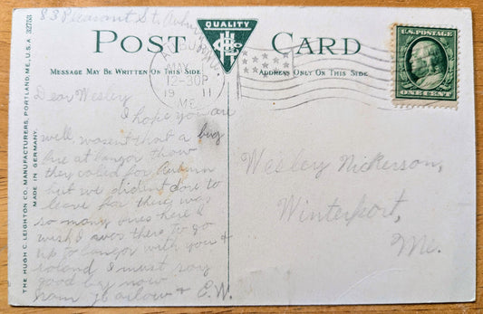 1911 View at Lake Auburn Maine Postcard - Made in Germany - Antique Chromo Lithograph Auburn ME Postcard