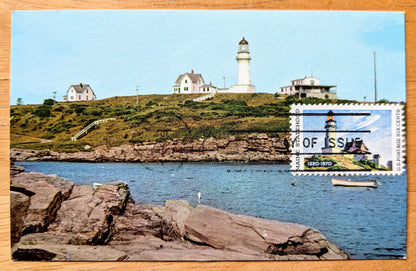 1970 Cape Elizabeth Lighthouse First Day of Issue Stamp and Postcard - Maine Statehood Stamp - Vintage Collectable ME Postcard