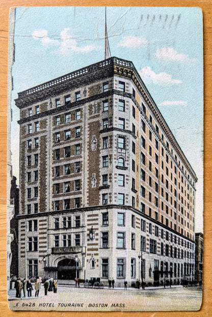 1908 Hotel Touraine, Boston Massachusetts Postcard - Vintage Boston Hotel - Antique Chromo Lithograph Boston MA Postcard
