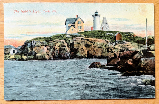 1908 The Nubble Light York Maine Postcard - Made in Germany - Antique Chromo Lithograph Lighthouse York ME Postcard