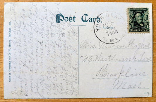 1908 The Nubble Light York Maine Postcard - Made in Germany - Antique Chromo Lithograph Lighthouse York ME Postcard