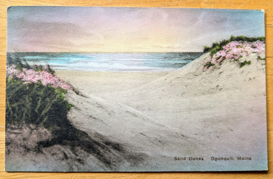 1936 Handcolored Sand Dunes Ogunquit Maine Postcard - Albertype Co. - Antique Hand Colored Ogunquit Beach ME Postcard