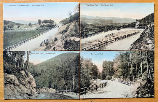 Lot of 4 1920s Handcolored Mohawk Trail Massachusetts Postcards - Albertype Co. - Antique Hand Colored Mohawk Trail MA Postcards