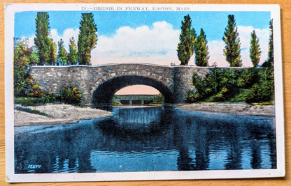 1920s Bridge in Fenway, Boston, Massachusetts Postcard - Vintage Backbay Fens - Antique Chromo Lithograph Boston MA Postcard