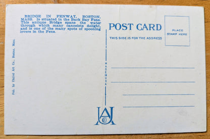 1920s Bridge in Fenway, Boston, Massachusetts Postcard - Vintage Backbay Fens - Antique Chromo Lithograph Boston MA Postcard